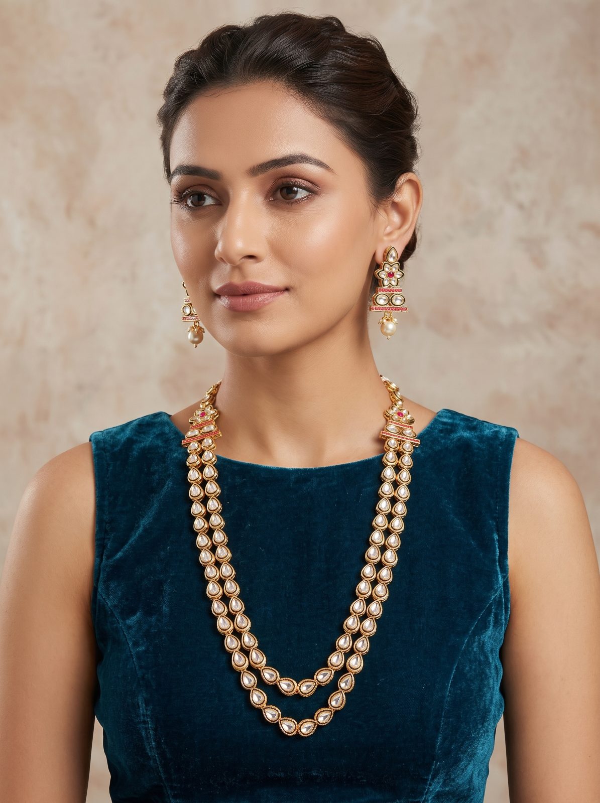 Salini Small Kundan Double Layer Long Necklace Set