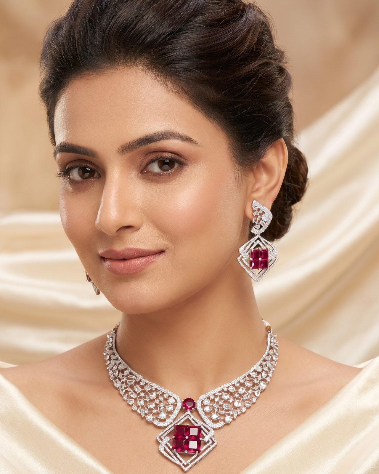 Devanshi Crystals Stone American Diamonds Hasli Necklace Set