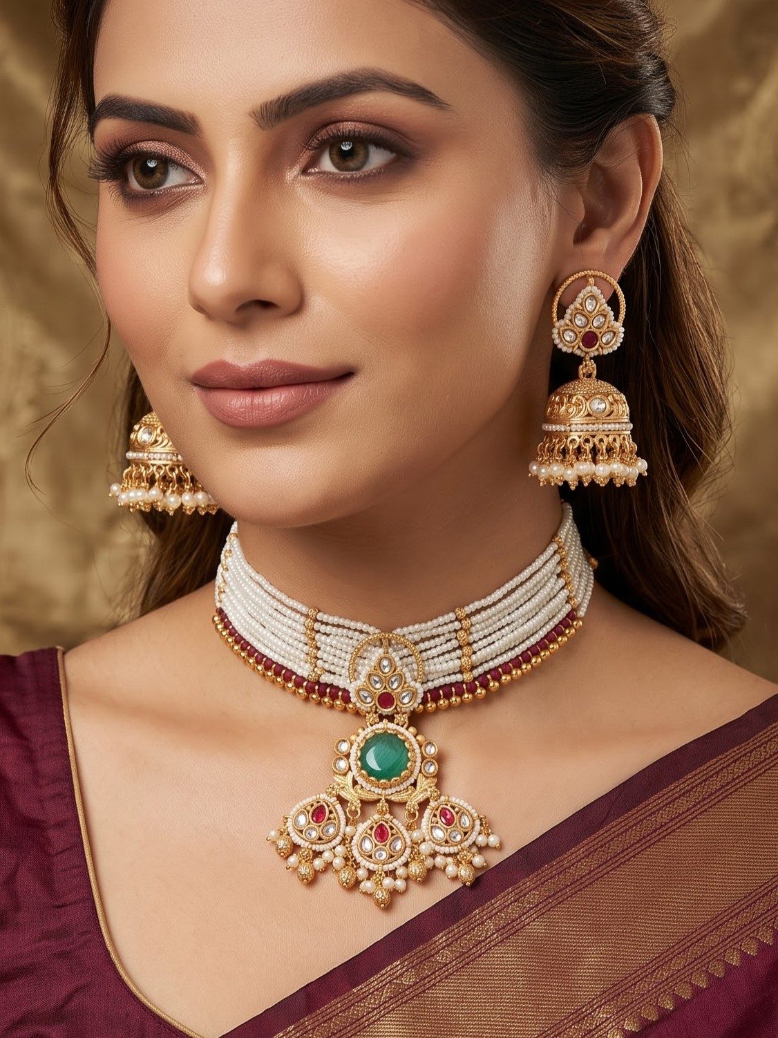 Simraan Rajwadi Gold Look Choker Set