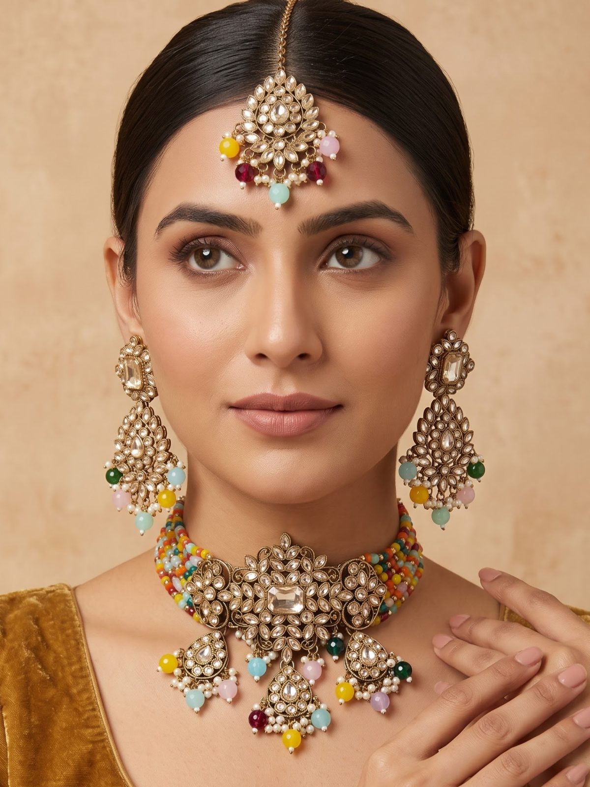 Khushboo Crystals Choker Set with Floral Design