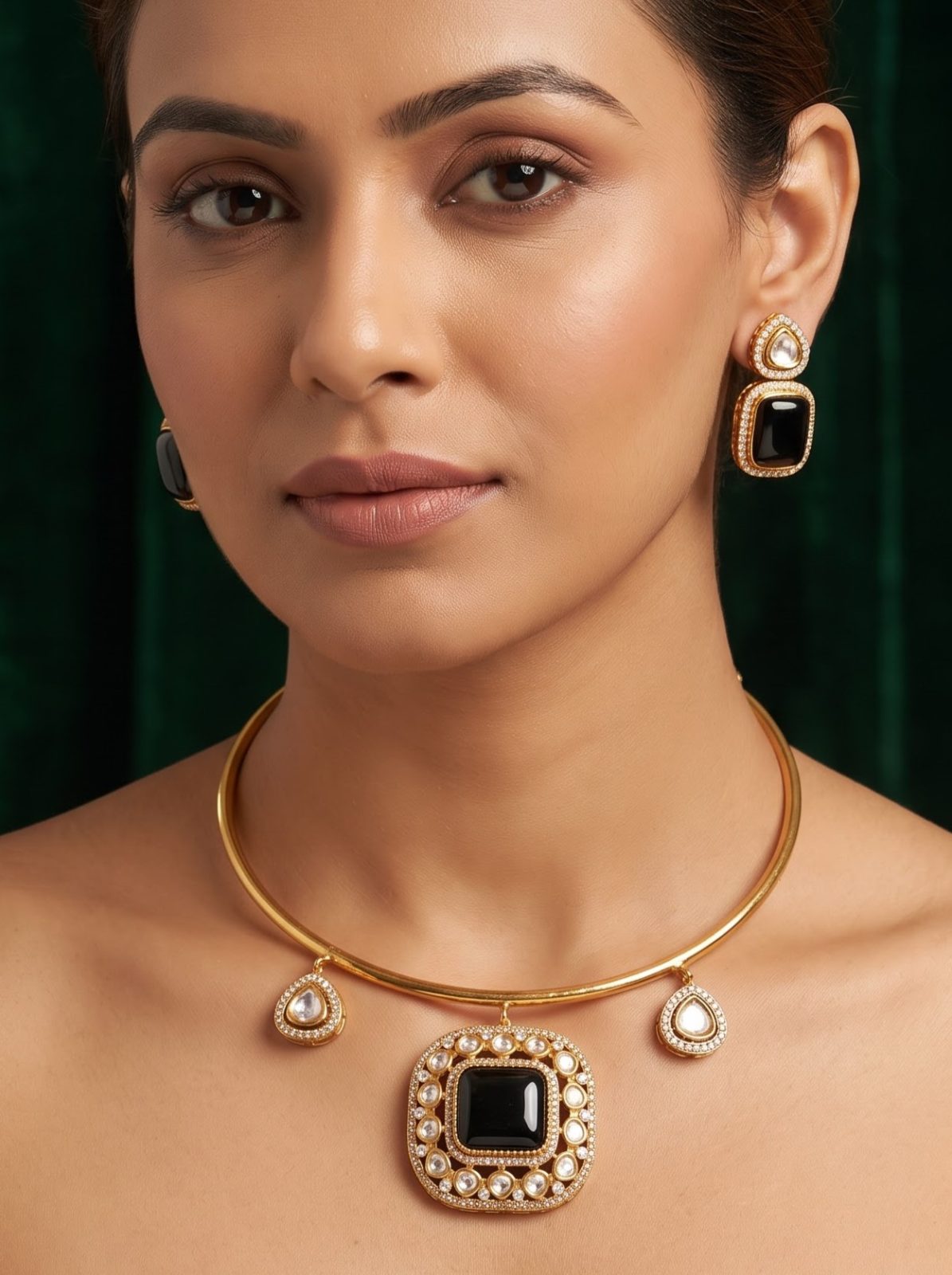 Shivika American Diamond and Monalisa Stone Hasli Set