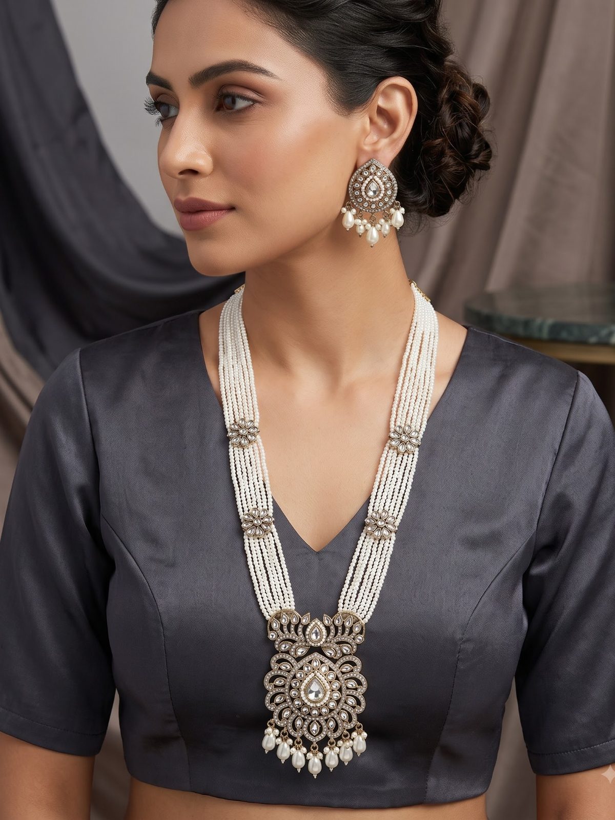 Mahi Traditional Pearl Long Necklace Jewelry