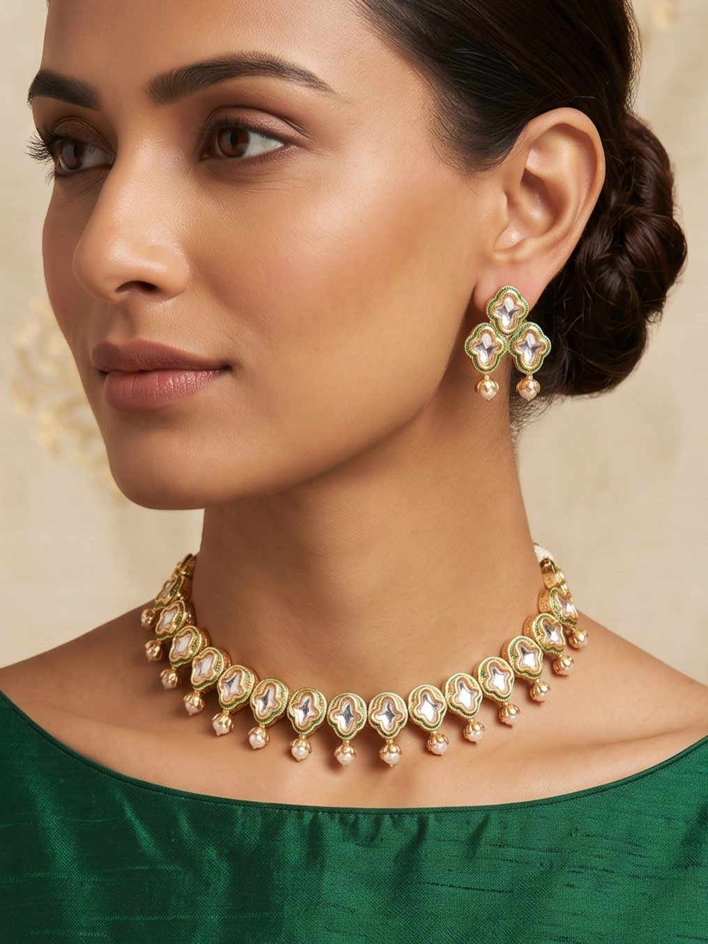 Trishna Floral Design Kundan Necklace Set