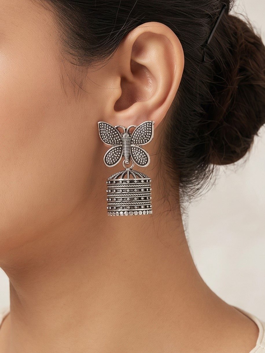 Diya Oxidised Butterfly Jhumka