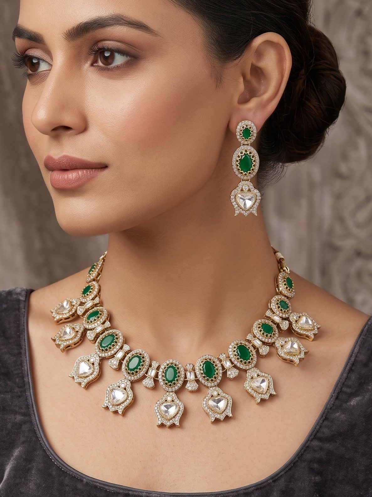 Misti Victorian Zircon and Moissanite Stone Necklace Set