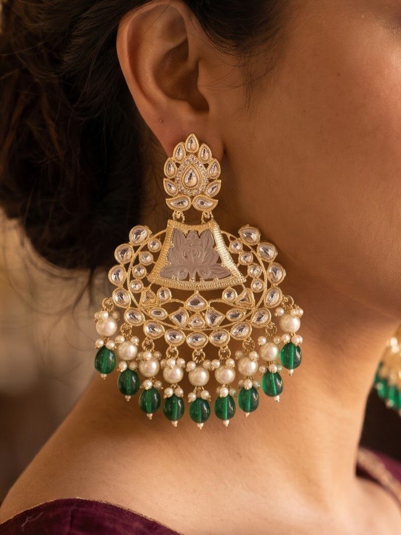 Prachi Hanging Pearls and Kundan Chandbalis