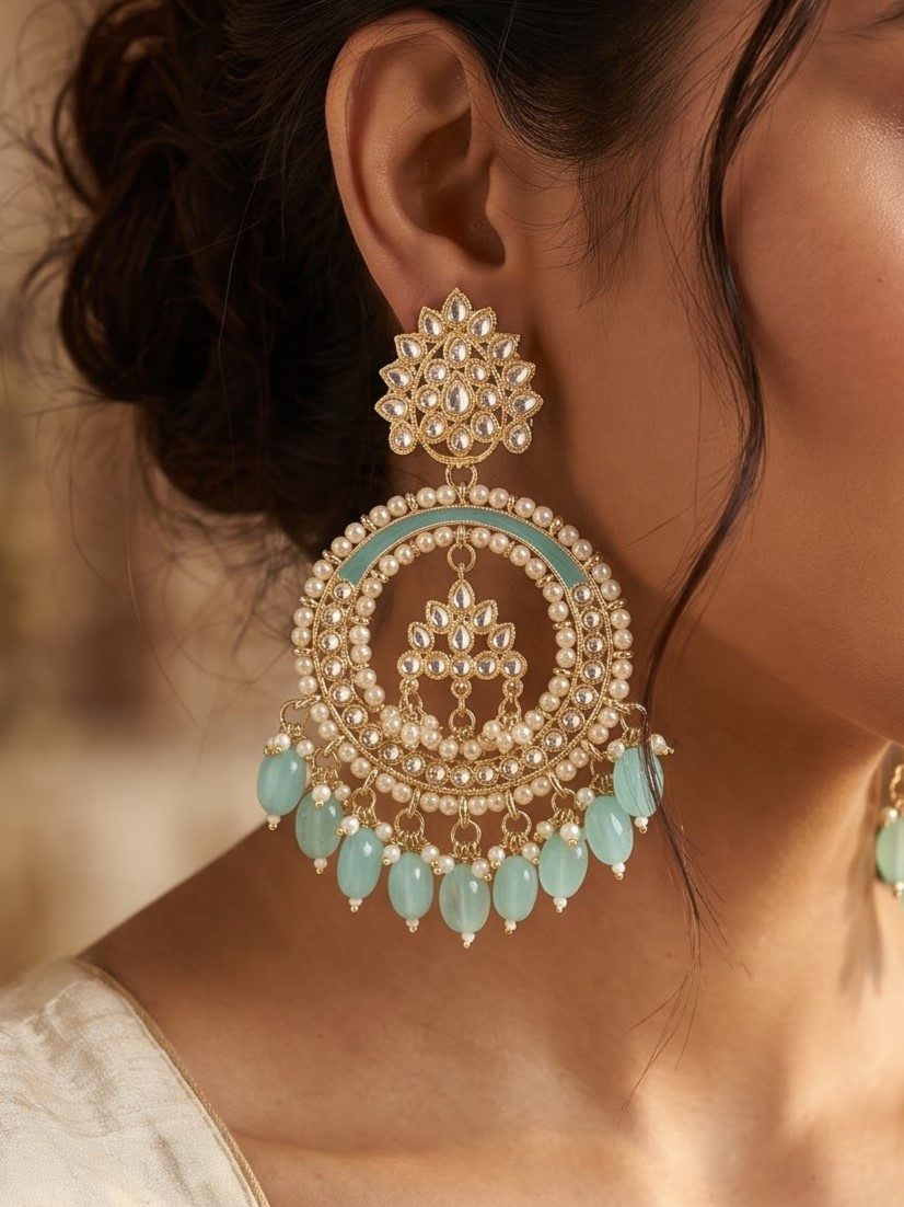 Dishita Kundan Chandbalis with Hanging Pearls