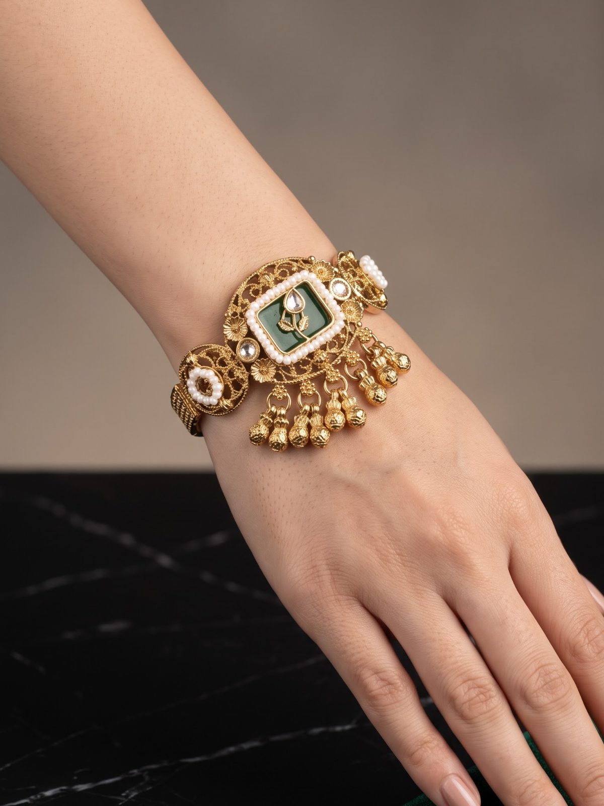 Reyna Ornate Bracelet With Pearl Accents