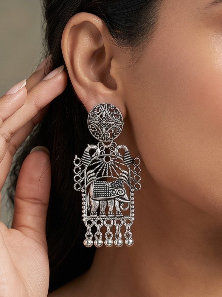 Nashvika Oxidised Rustic Antique Earrings