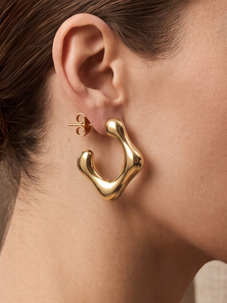 Keya Abstract Polished Gold Balis Earrings