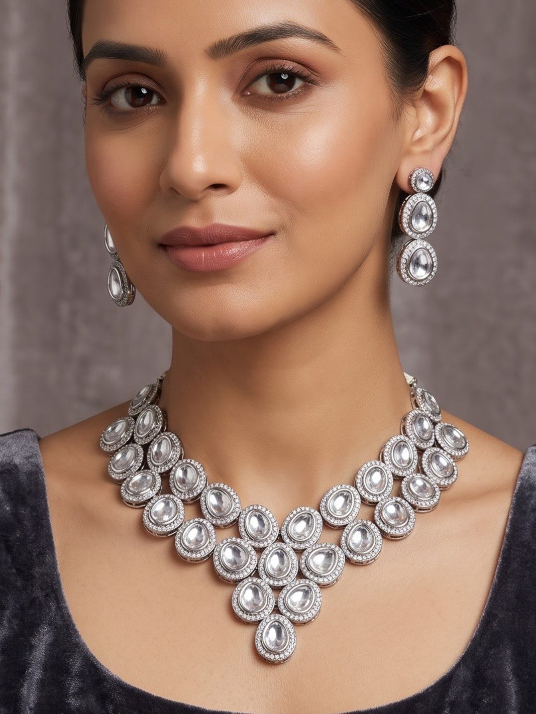 Ishika Glass Kundan Necklace Set