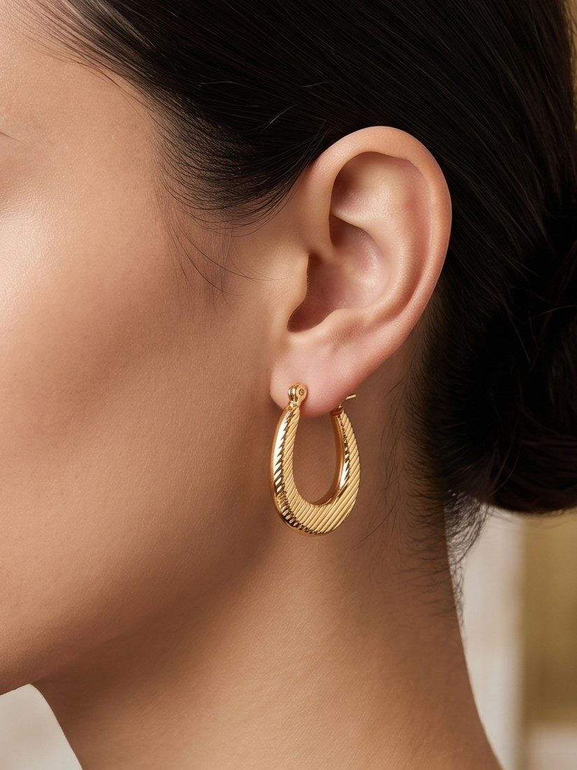 Mahika Textured Oval Hoop Earrings