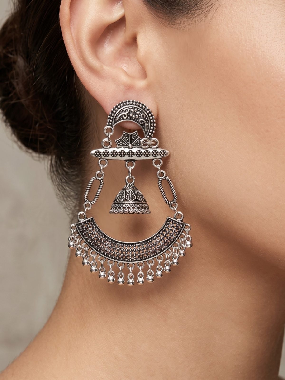 Aarohi Oxidised Chandbali Statement Earrings