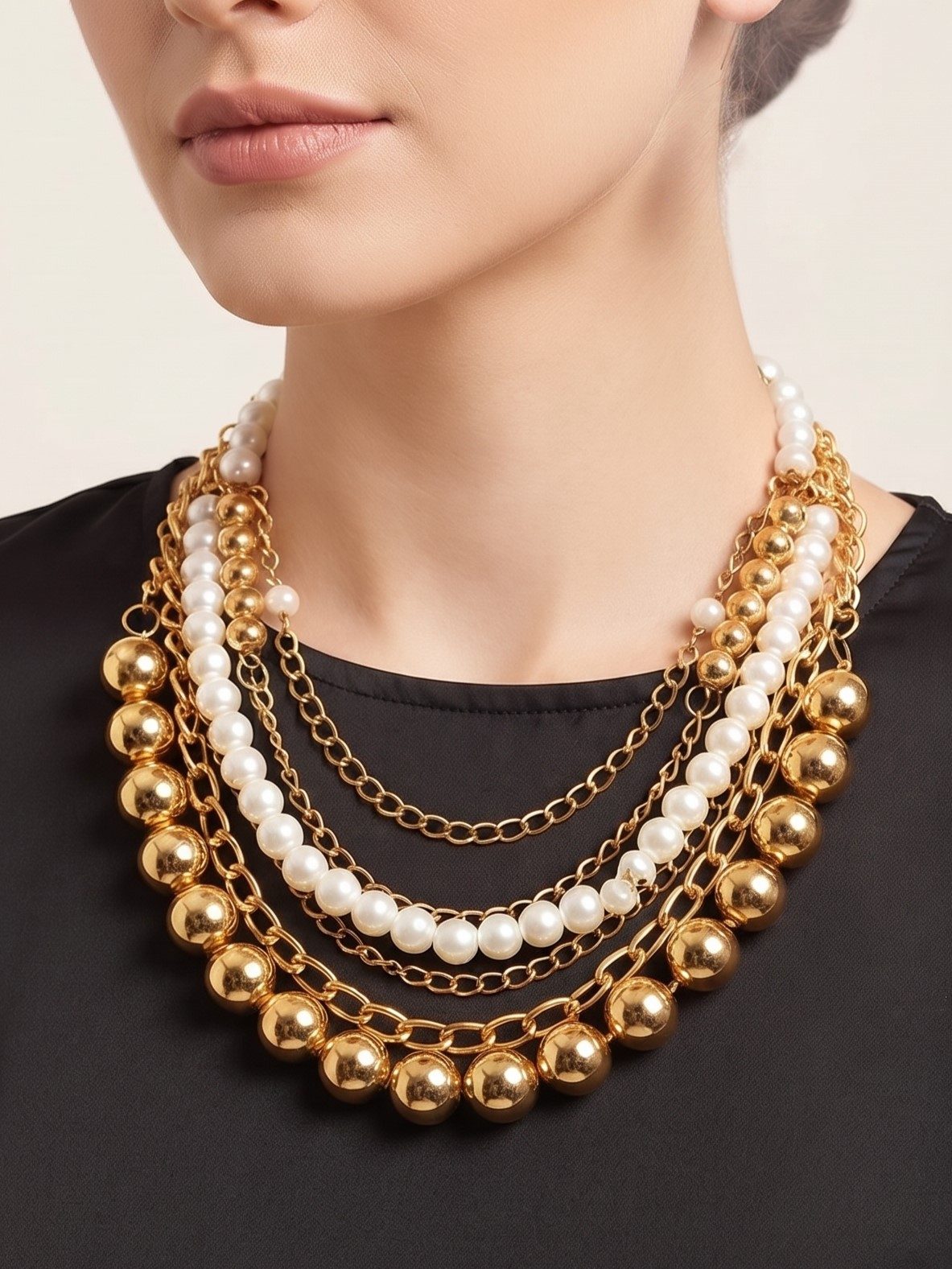 Prisha Pearls Metal Layers Anti-Tarnish Necklace Set