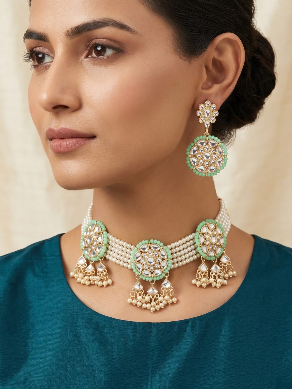 Renuka Pearls Work and Kundan Choker Set