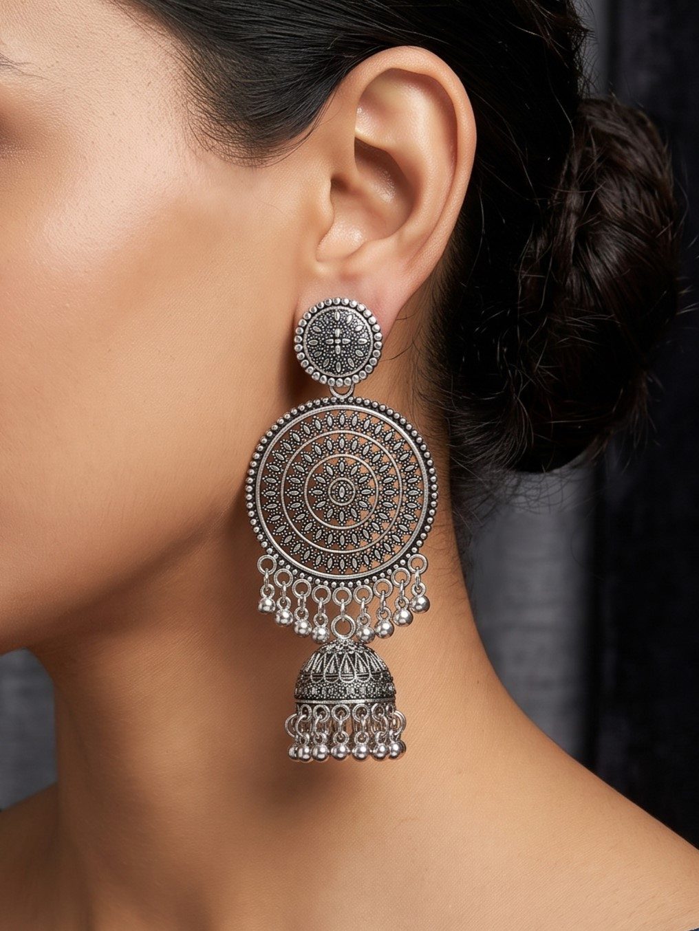 Saanvi Designer Oxidised Jhumkas Earrings
