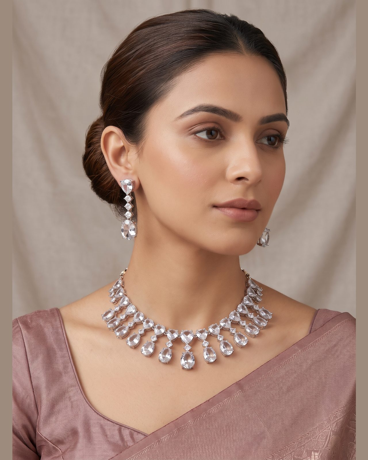 Akansha Big White Diamonds Necklace Set