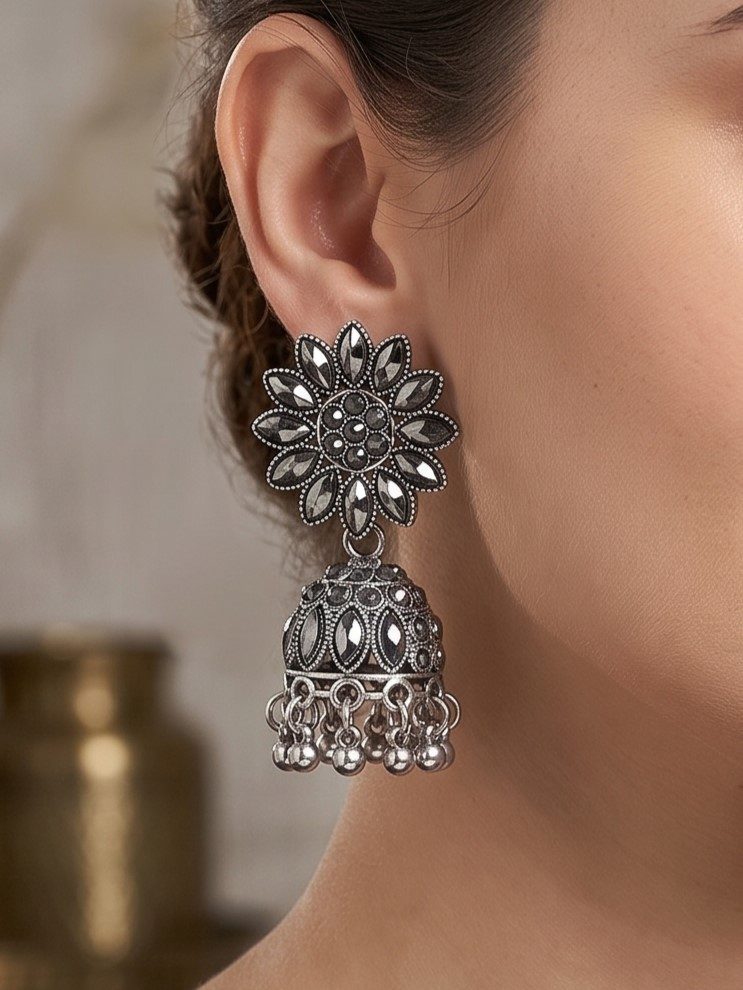 Naisha Oxidised Finish Vintage Jhumka