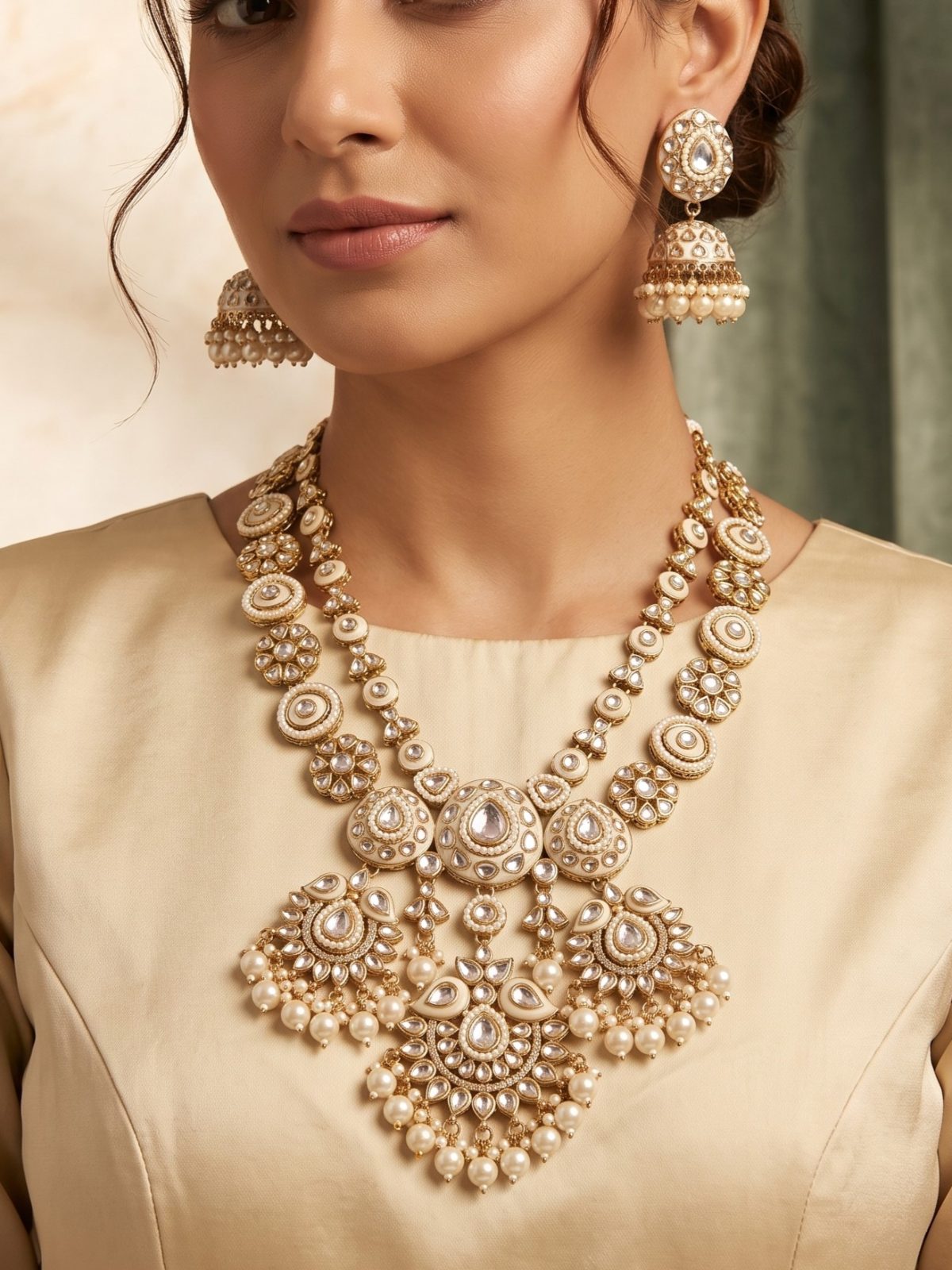 Bhavika Kundan Pearl Meenakari Layered Necklace Set