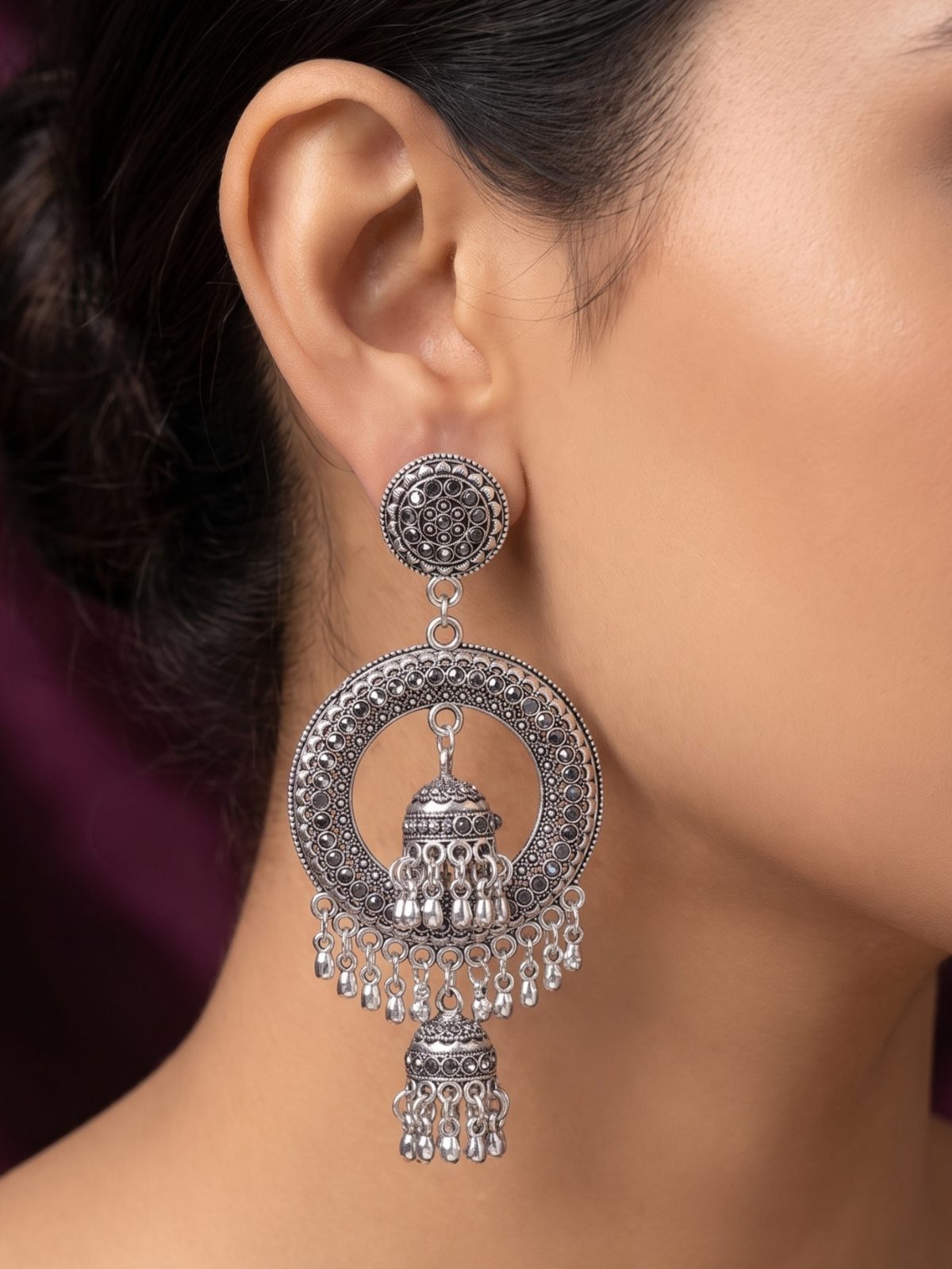 Devika Designer Oxidised Jhumka Earrings