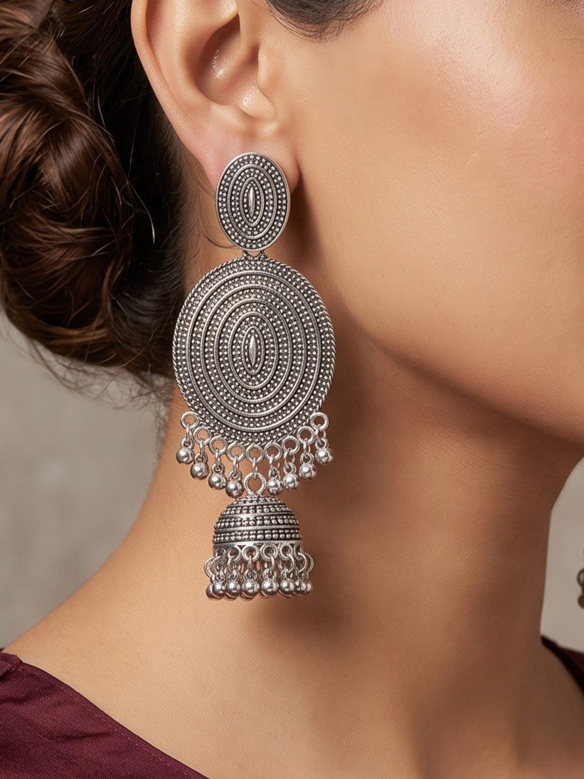 Nidhi Designer Oxidised Jhumka Earrings