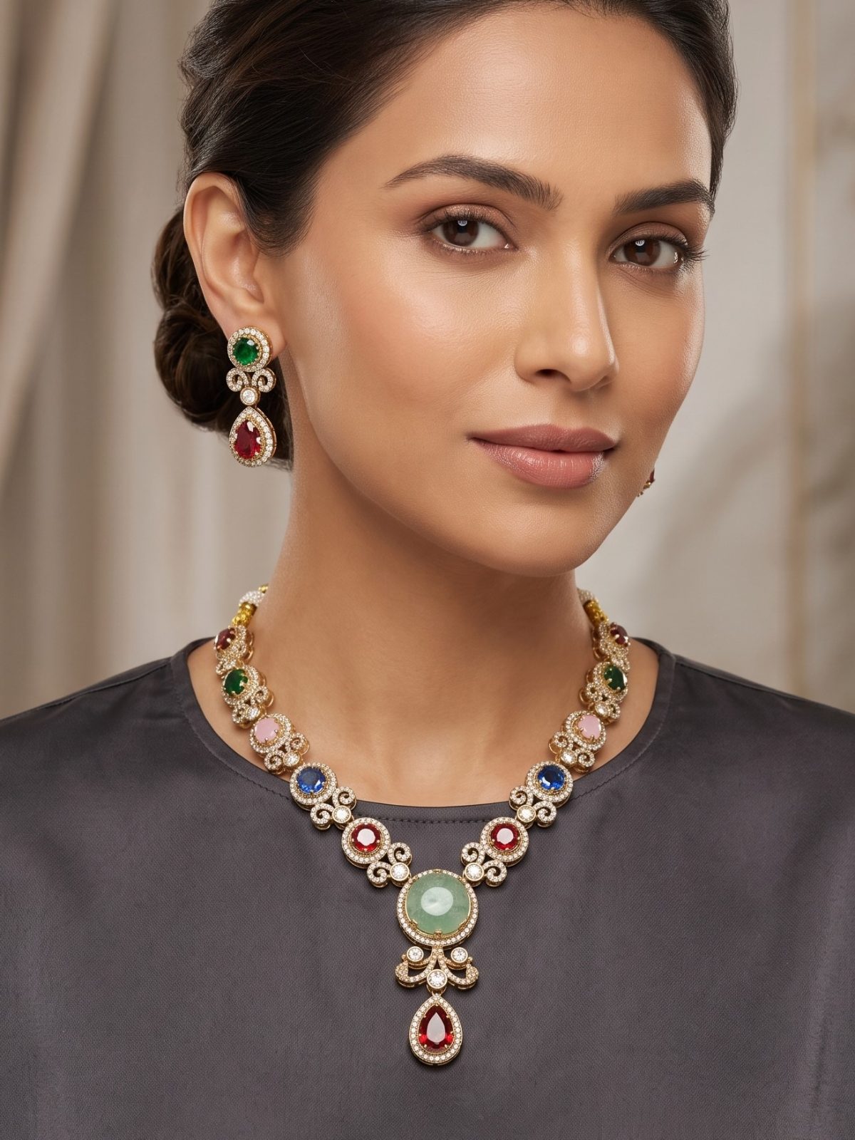 Eesha Celebrity Inspired Multistone Necklace Set