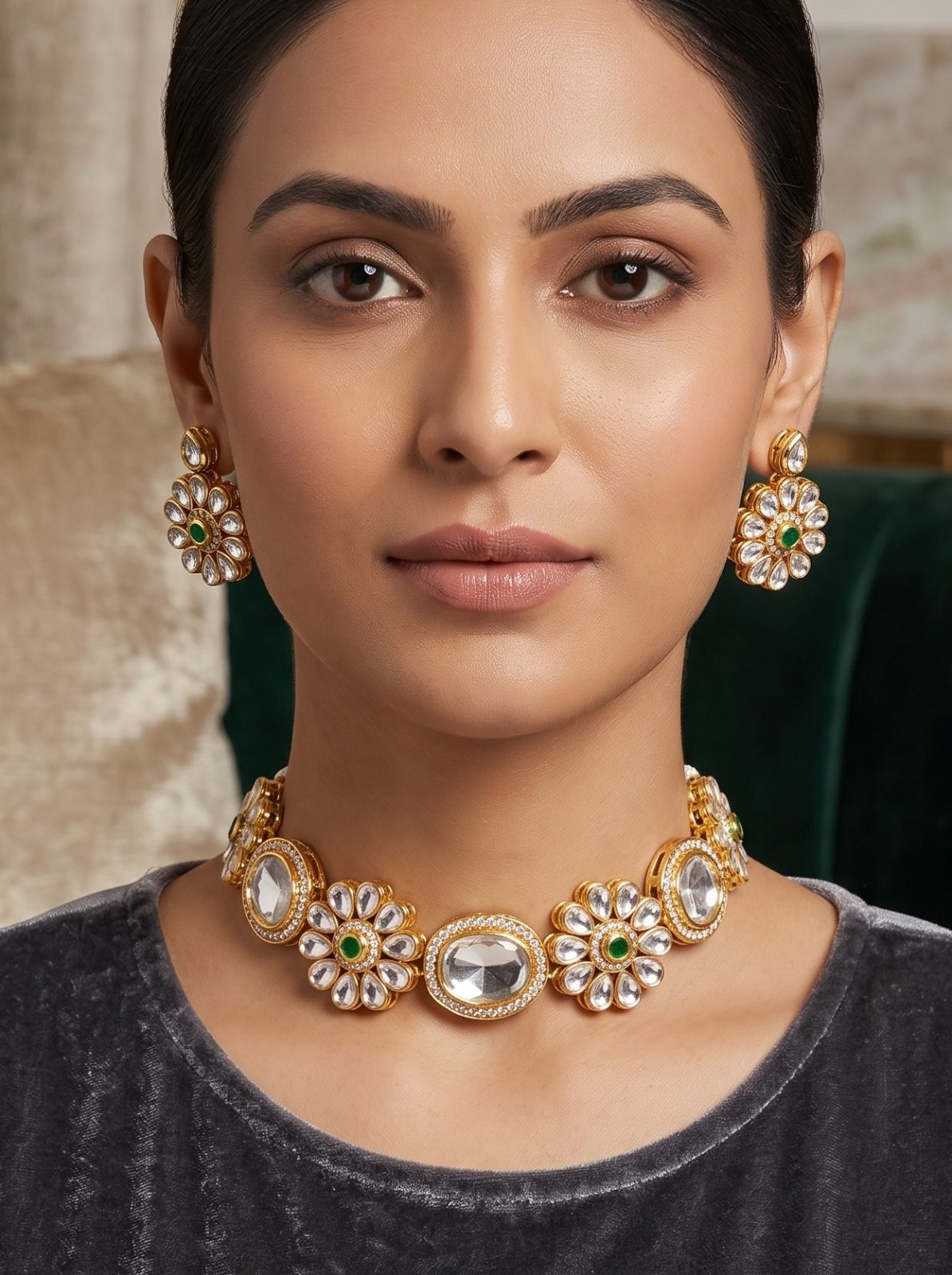 Yukti Floral Shaped Kundan Necklace Set