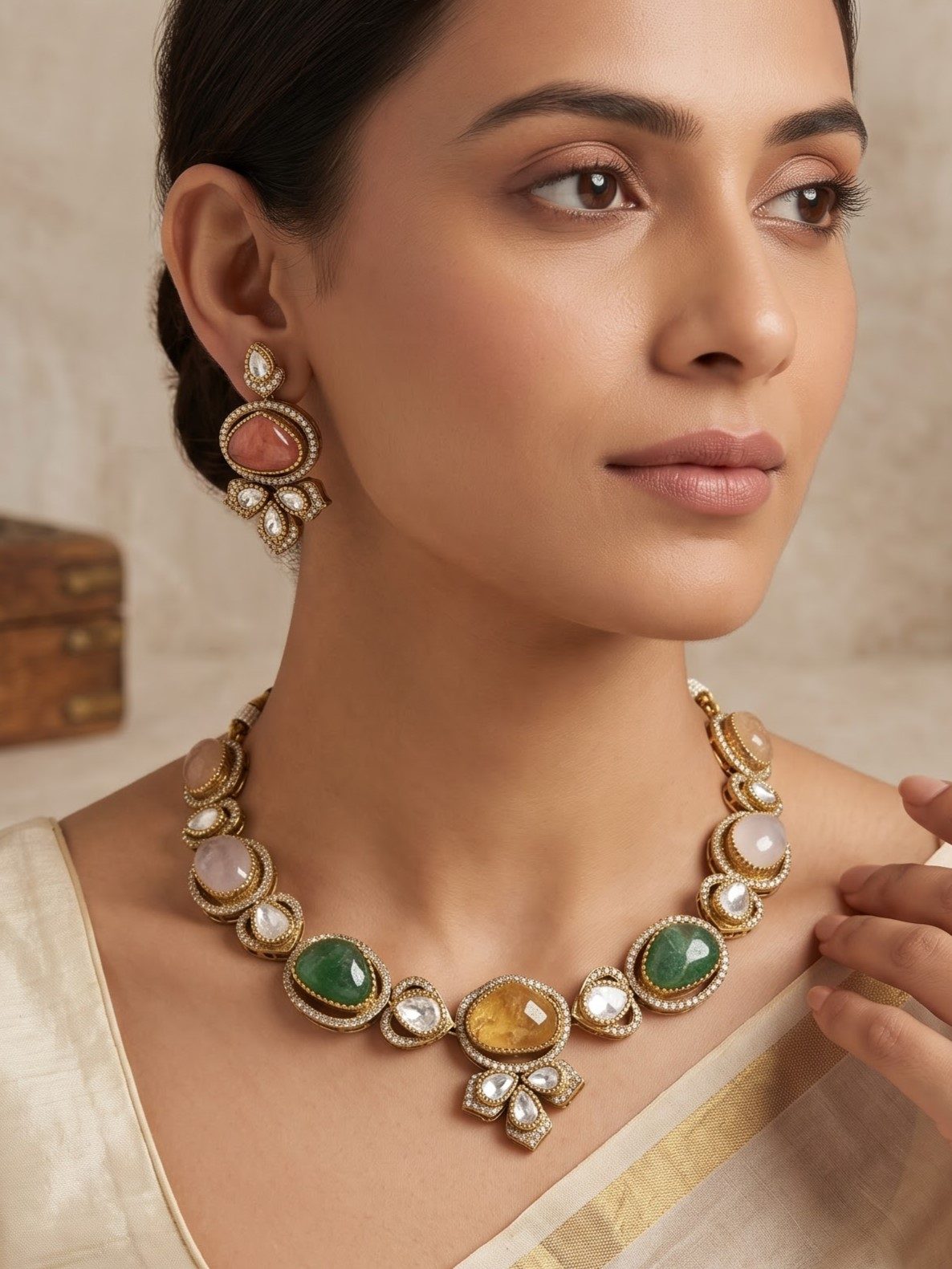 Aadhya Multi-Stone Sabyasachi Inspired Moissanite Necklace