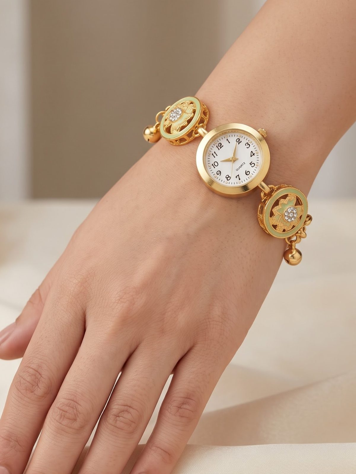 Ojasvi Golden Watch With Ornamental Bracelet