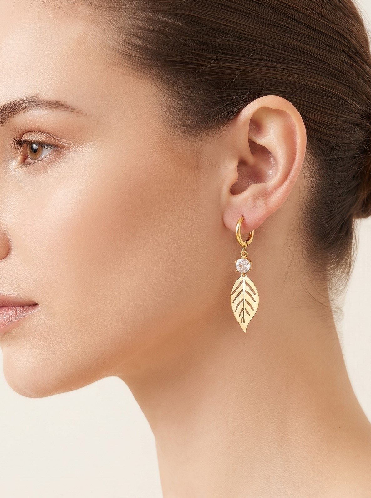 Mahi Gold Plated Leaf Drop Earrings
