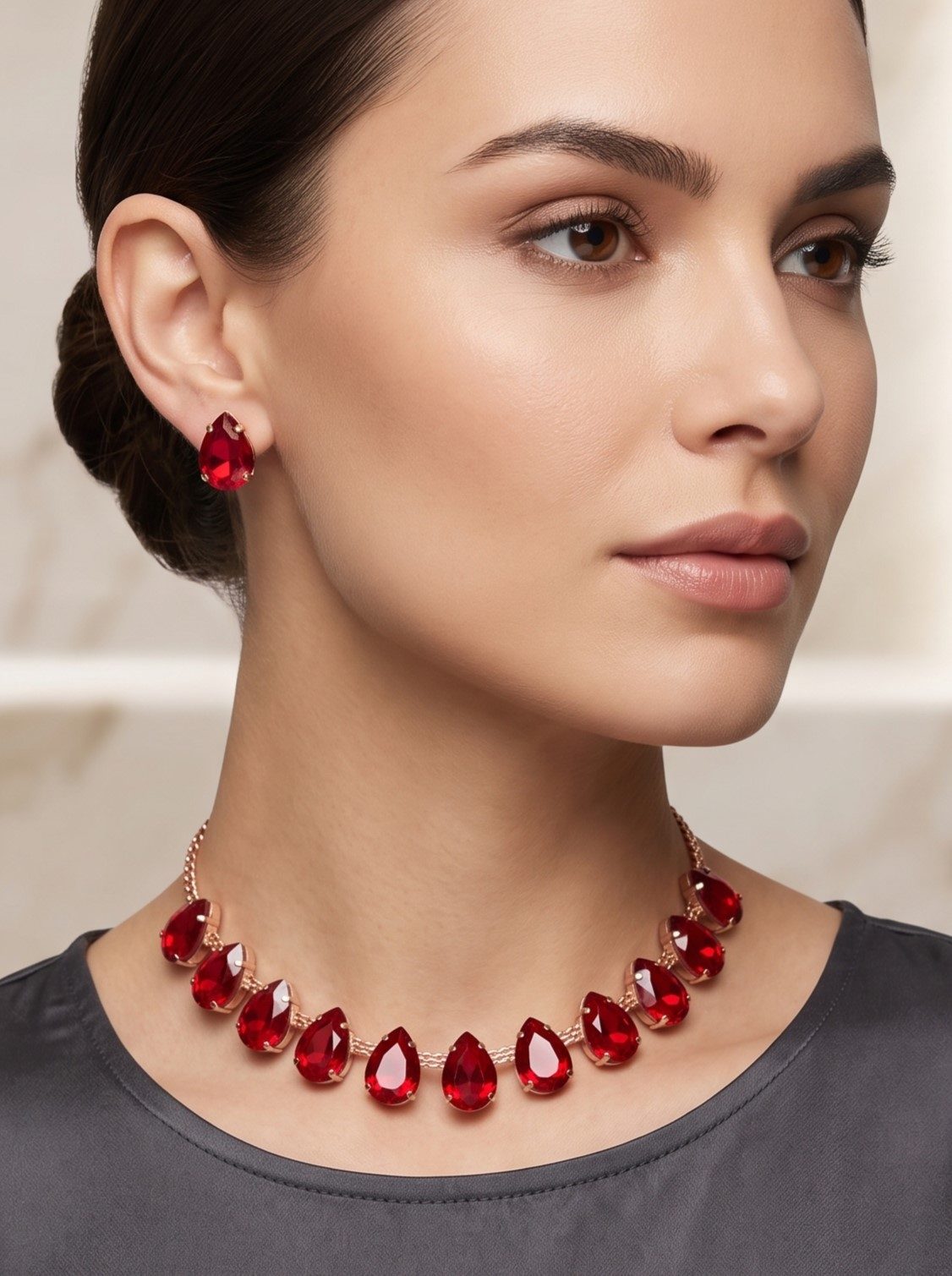 Gauri Red Crystal Choker Set