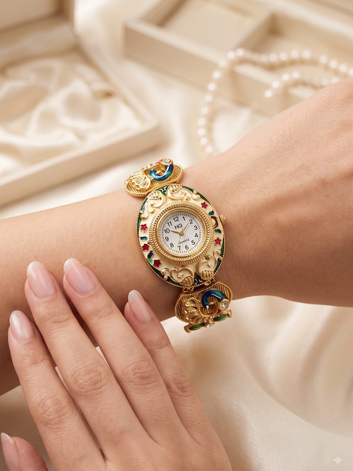 Aaradhya Gold Plated Peacock Watch
