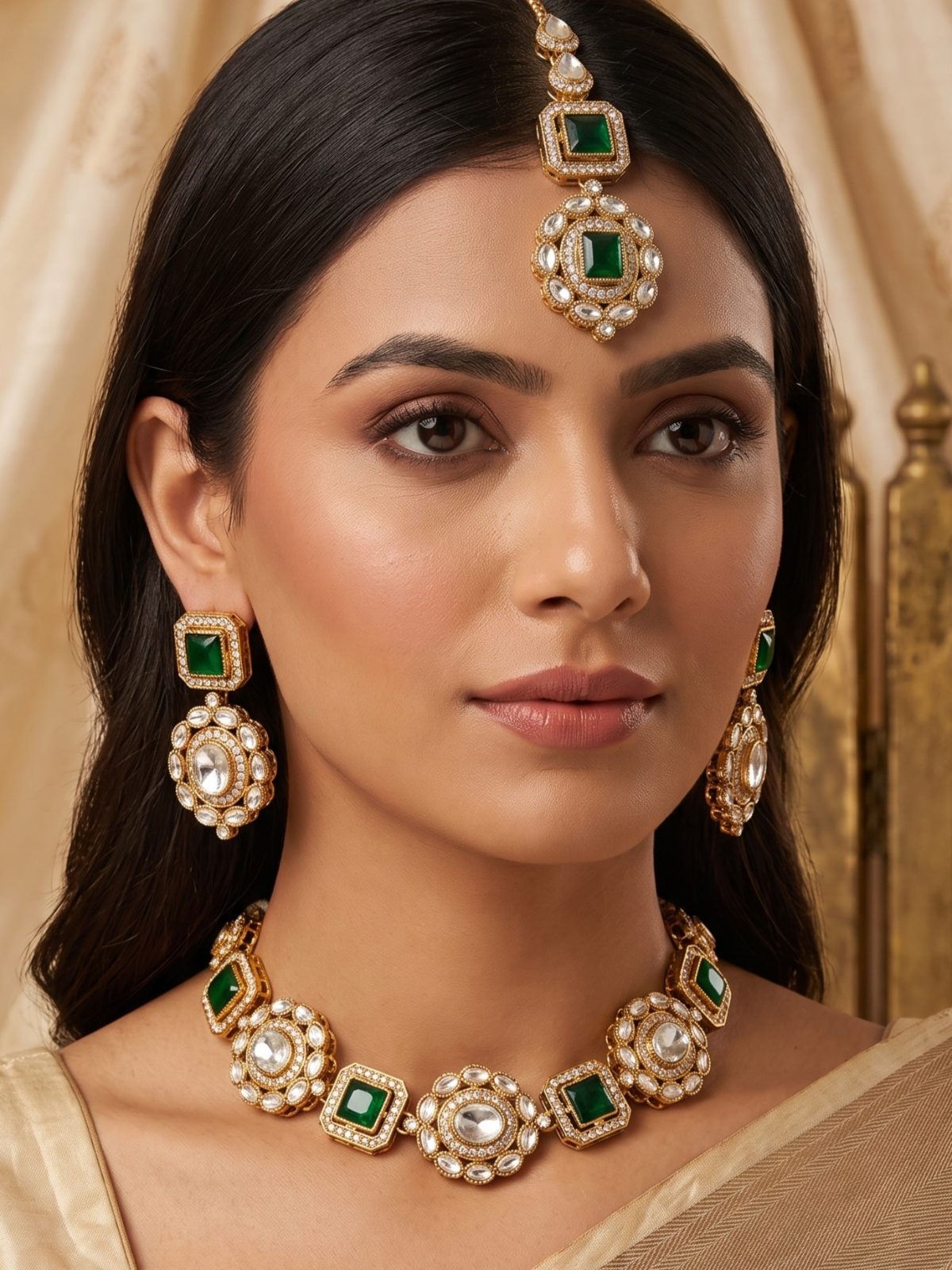 Chhavi Statement Victorian Zercon Choker Necklace with Maang Tikka
