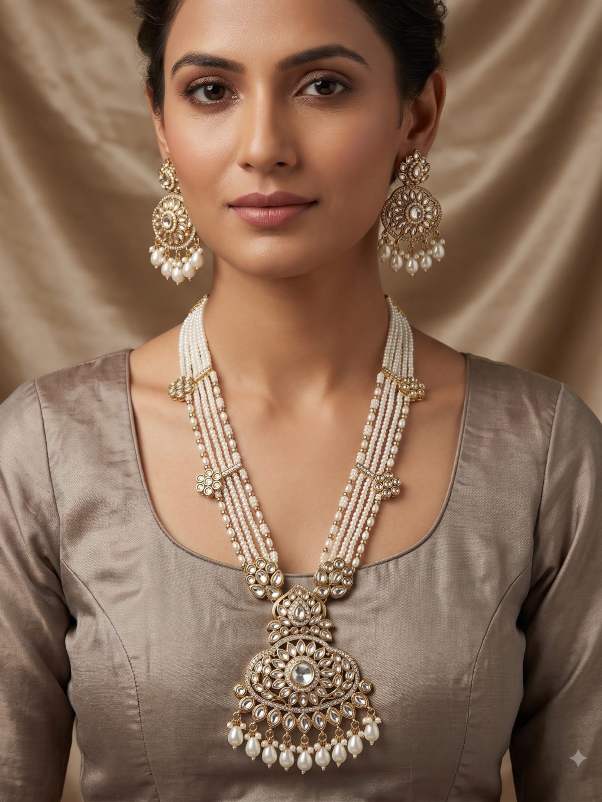 Rumatra Kundan Pearl Mala Necklace Set