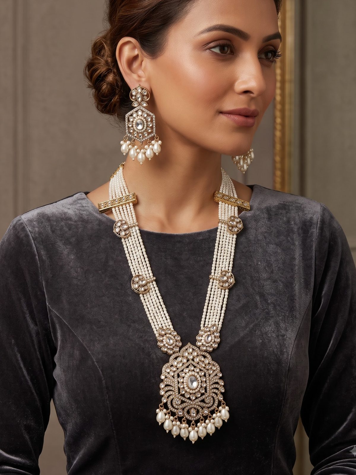 Naisha Heritage Pearl Kundan Long Necklace