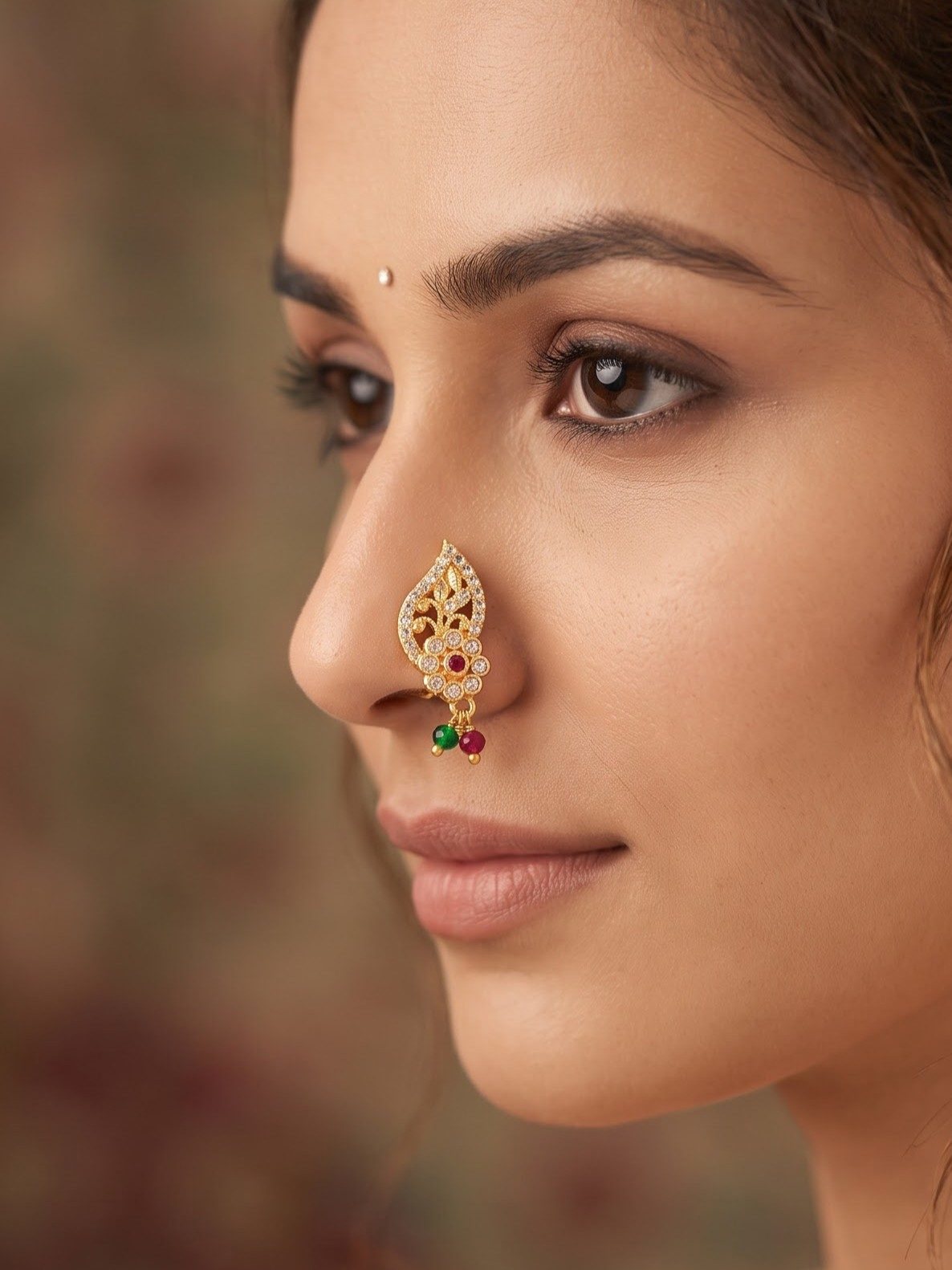 Vedika Gold Plated Stone Studded Leaf Nose Pin