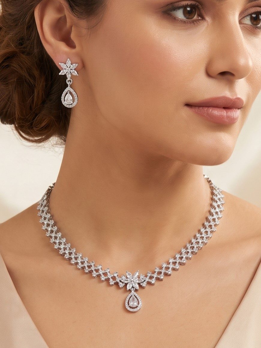 American Diamond Pendant Necklace Set