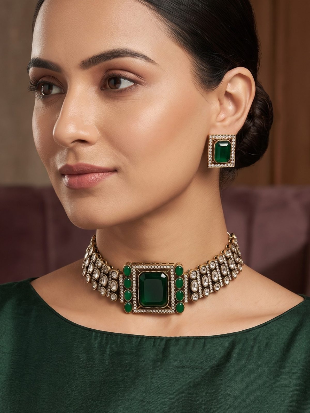 Malti Victorian Zircon and moissanite Stone Necklace Set