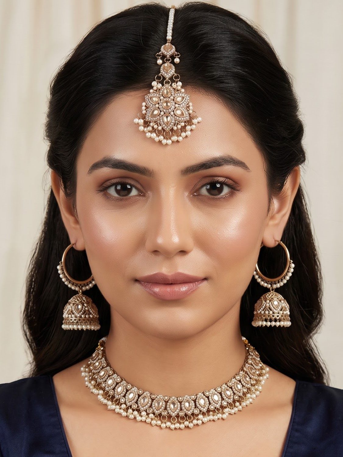 Ruhi Detailed Pearl Work Necklace Set with Tikka