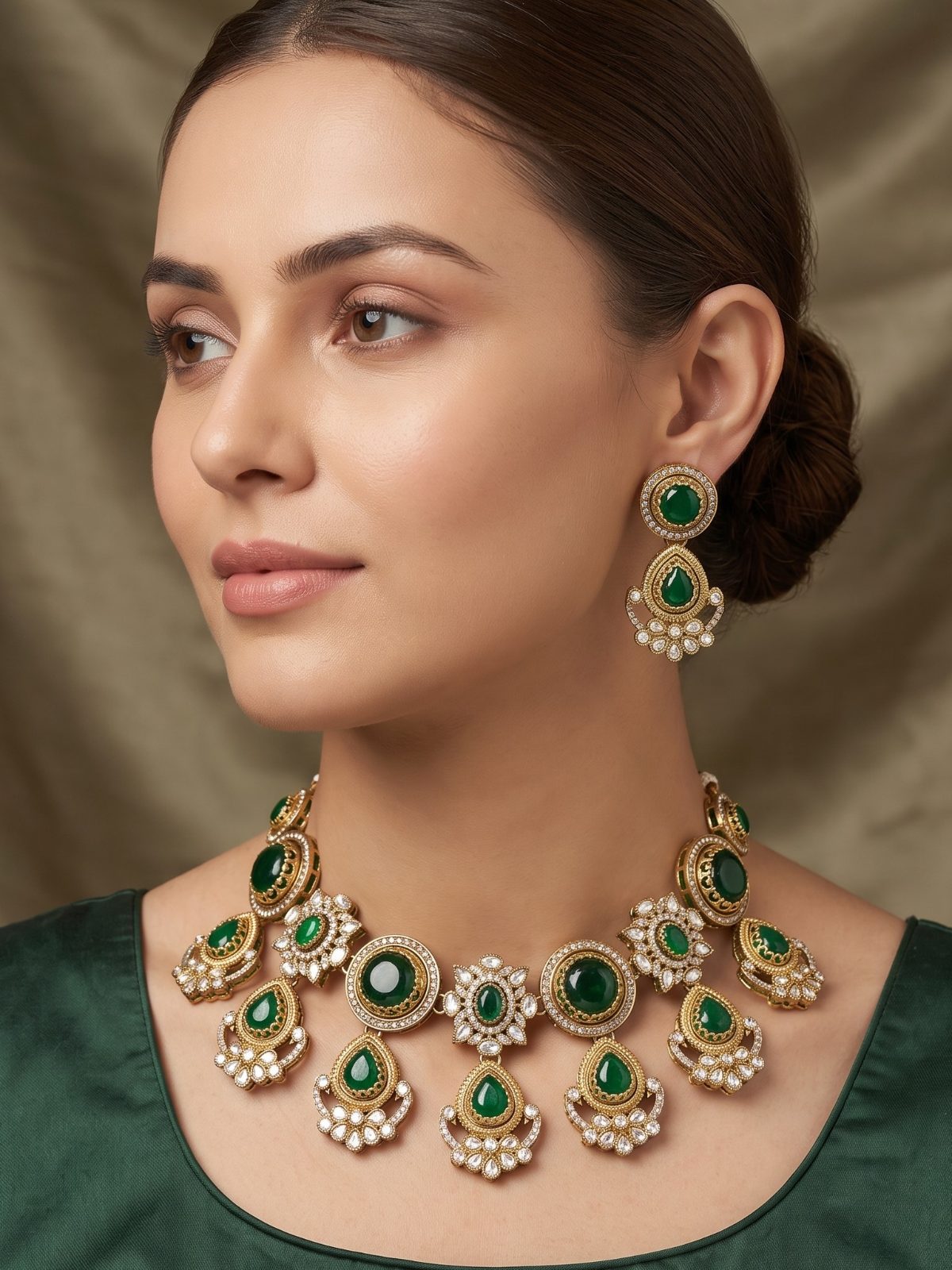 Lisha Party Wear Victorian Zercon and Monalisa Stone Necklace Set