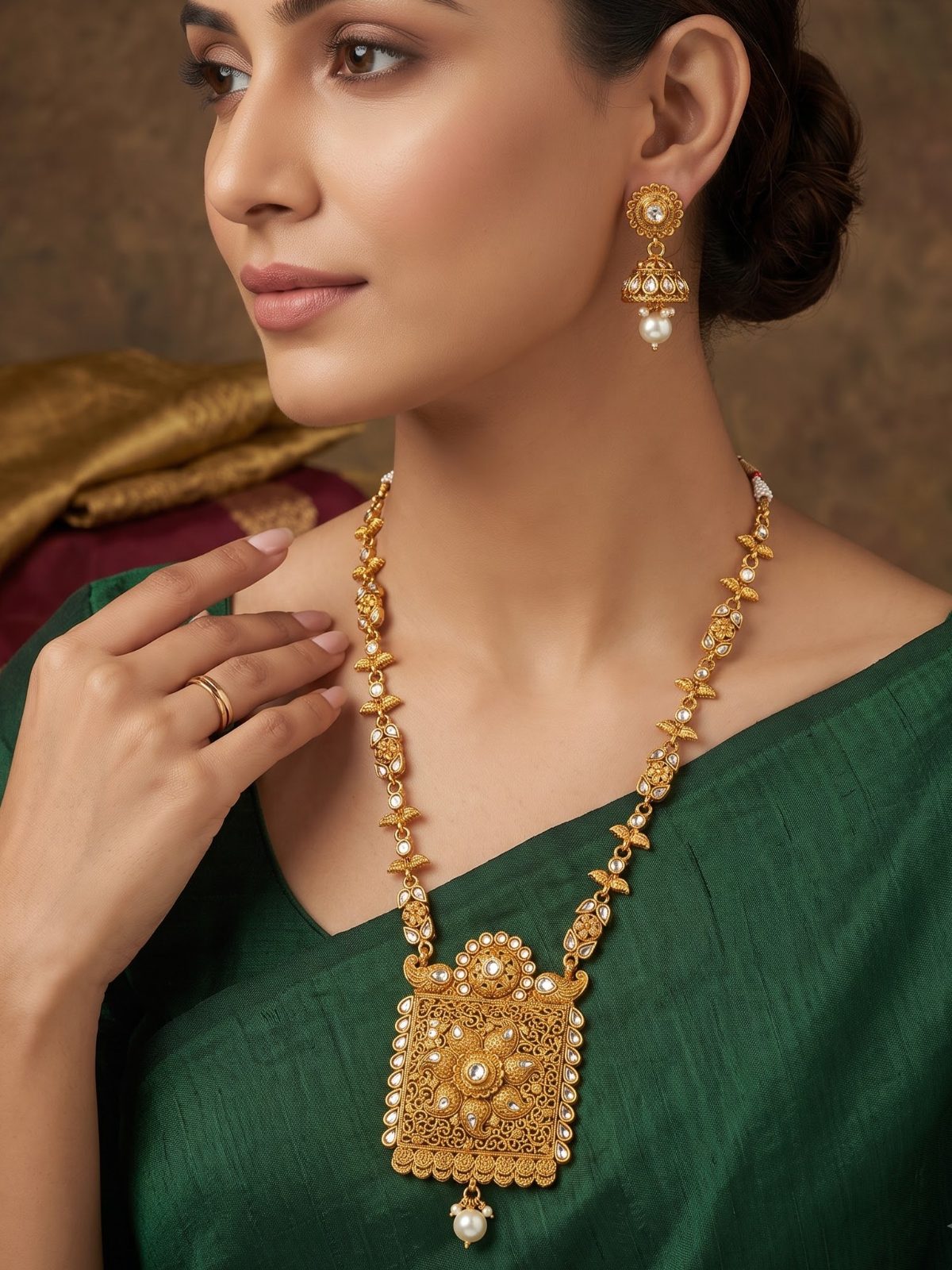 Drishika Antique Gold Plated Long Necklace