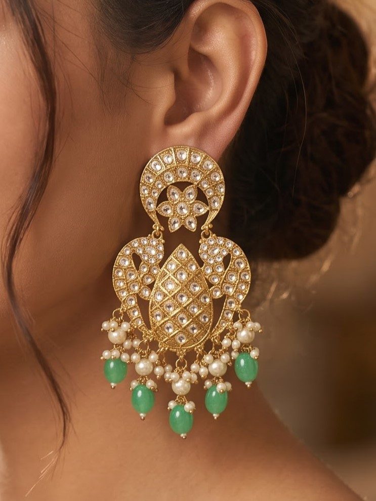 Tanya Gold Plated Kundan Earrings with Hanging Pearls