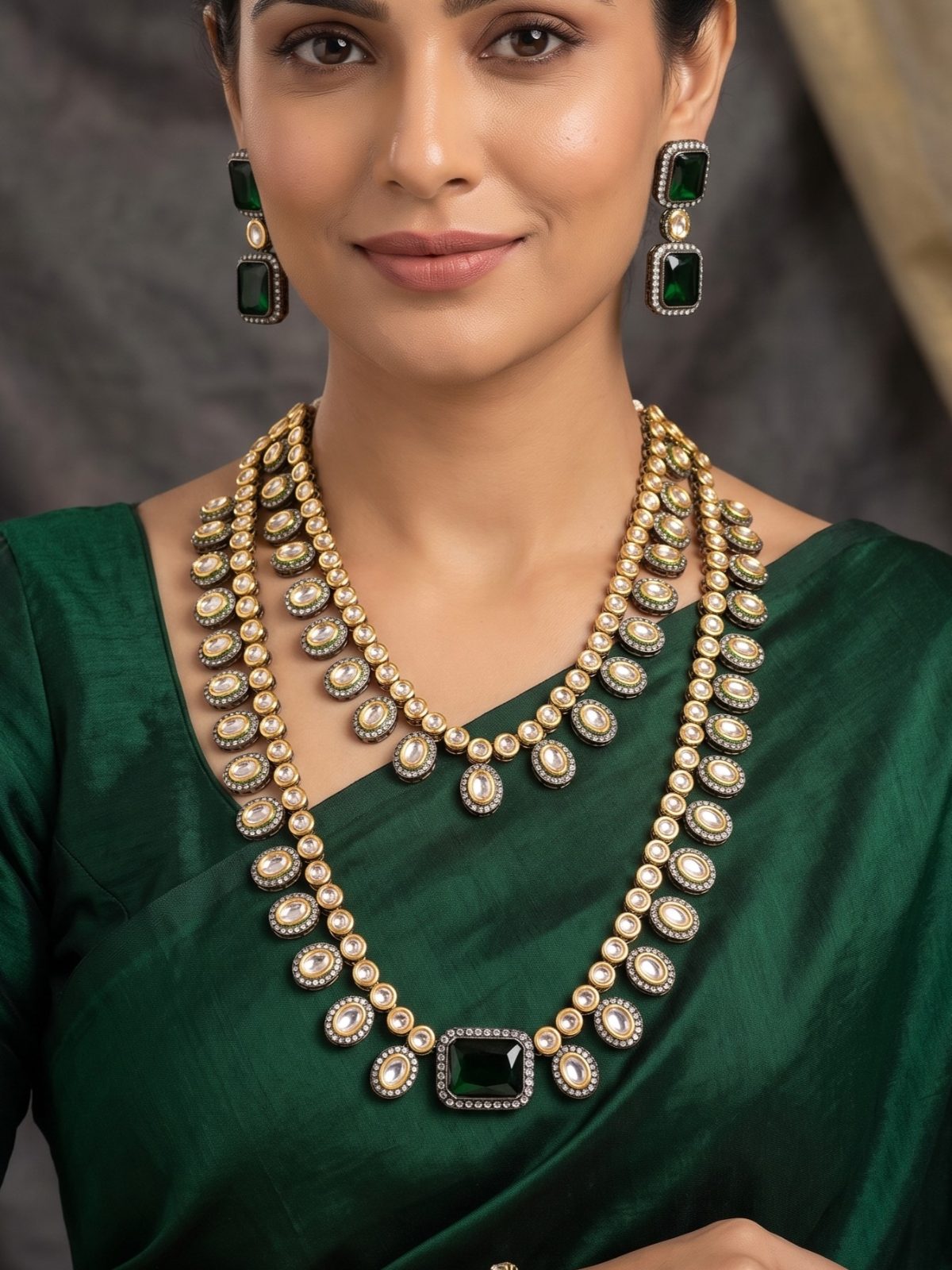 Sharvi Victorian Polished Kundan Layered Necklace Set