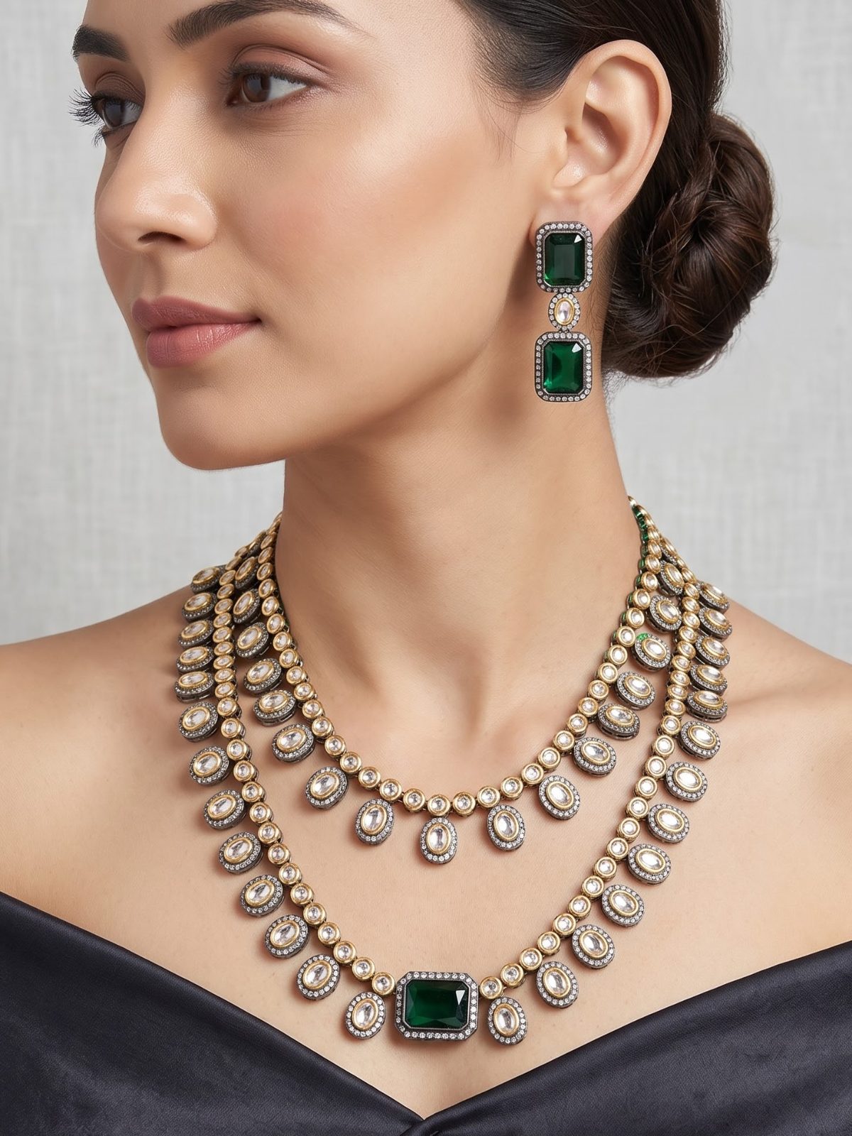 Sharvi Victorian Polished Kundan Layered Necklace Set