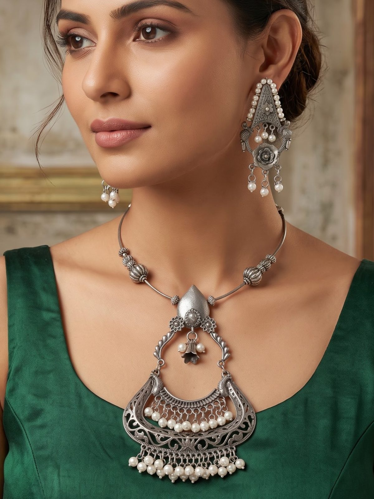 Kshiti Oxidised Hasli Set