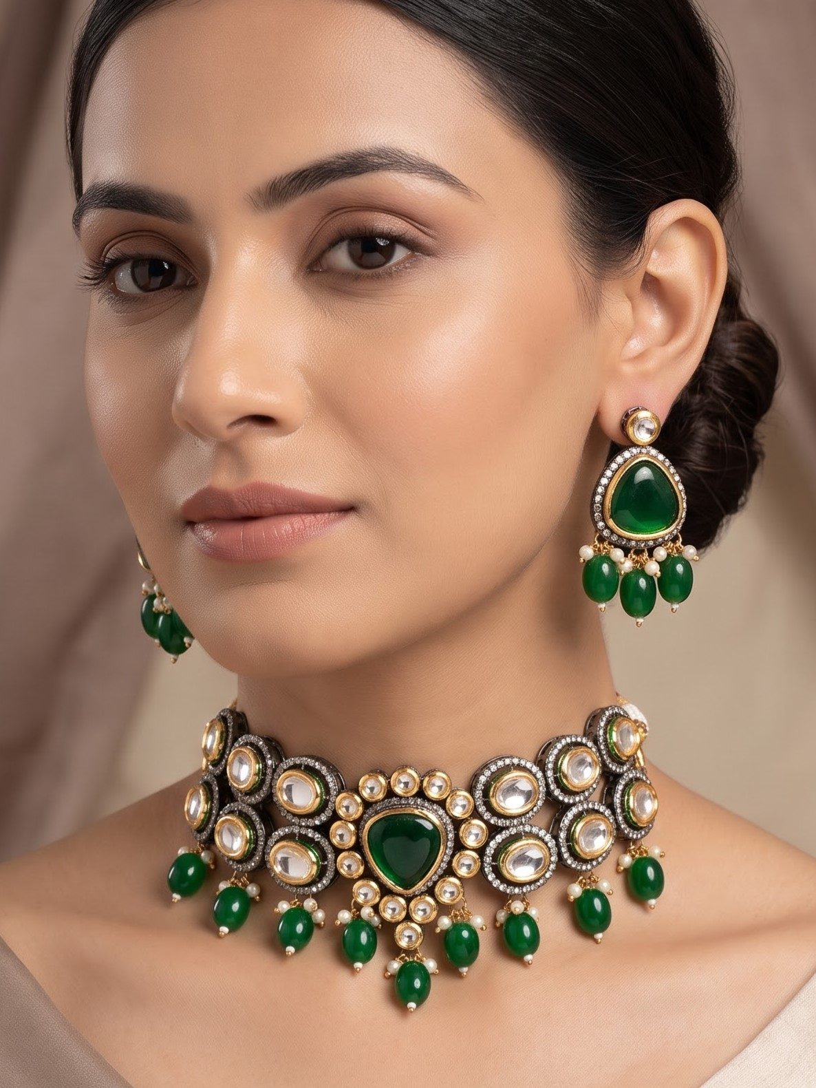 Divyashi Metal Polished Kundan and Monalisa Choker Set