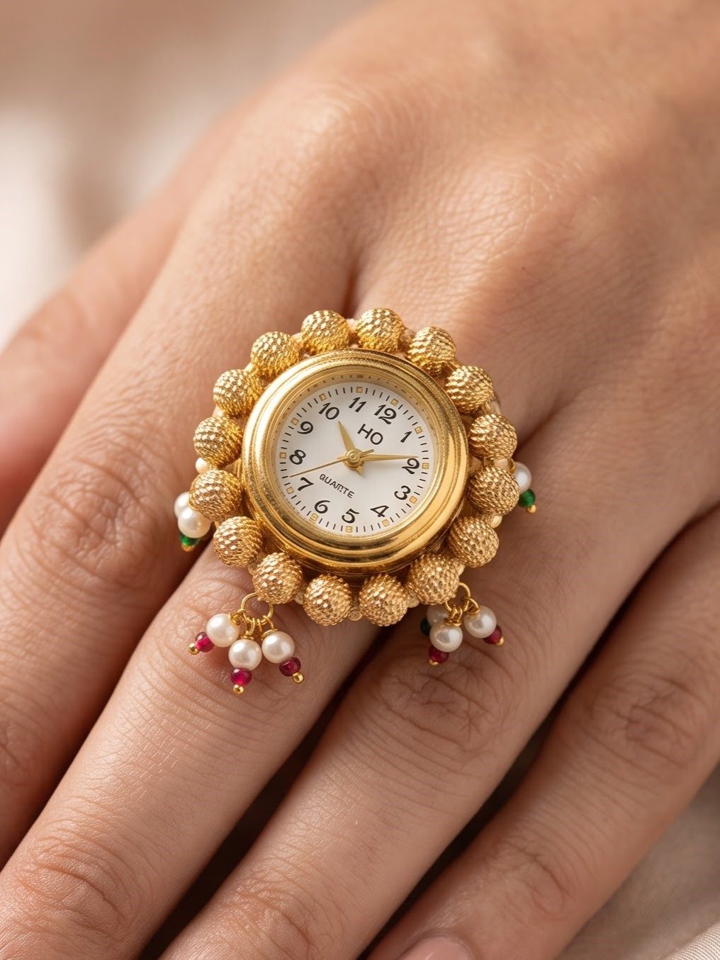 Hansika Gold Tone Ring Watch