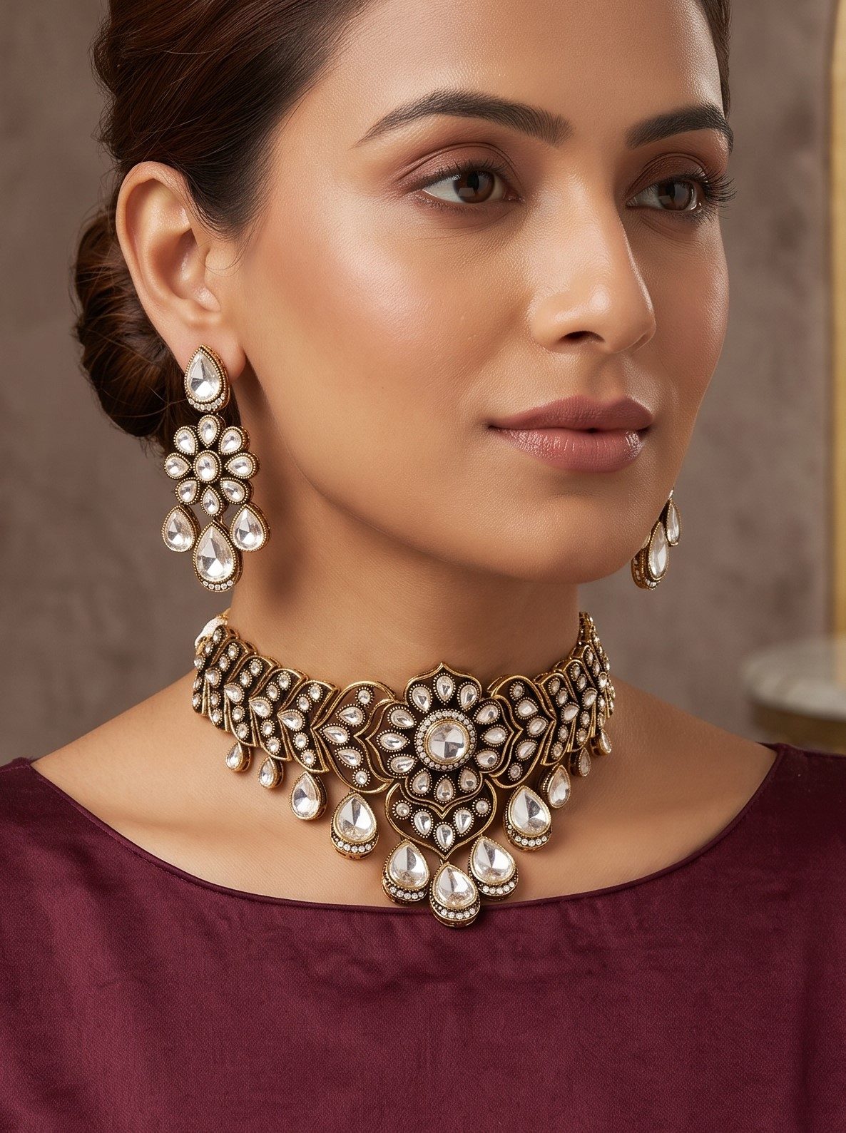 Advika Victorian Zircon and Monalisa Stone Choker Set