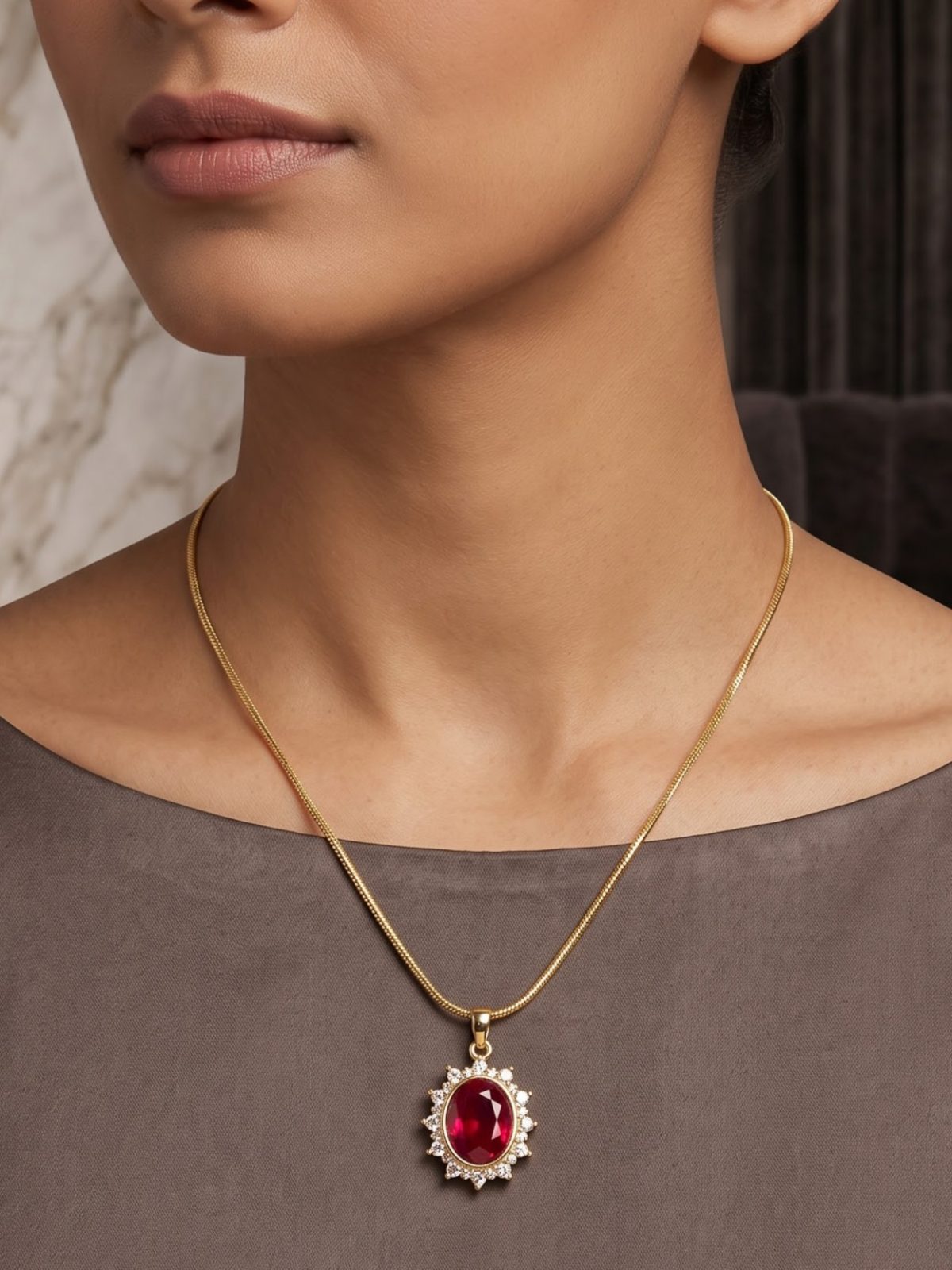 Nayra Gold Chain with Ruby Pendant