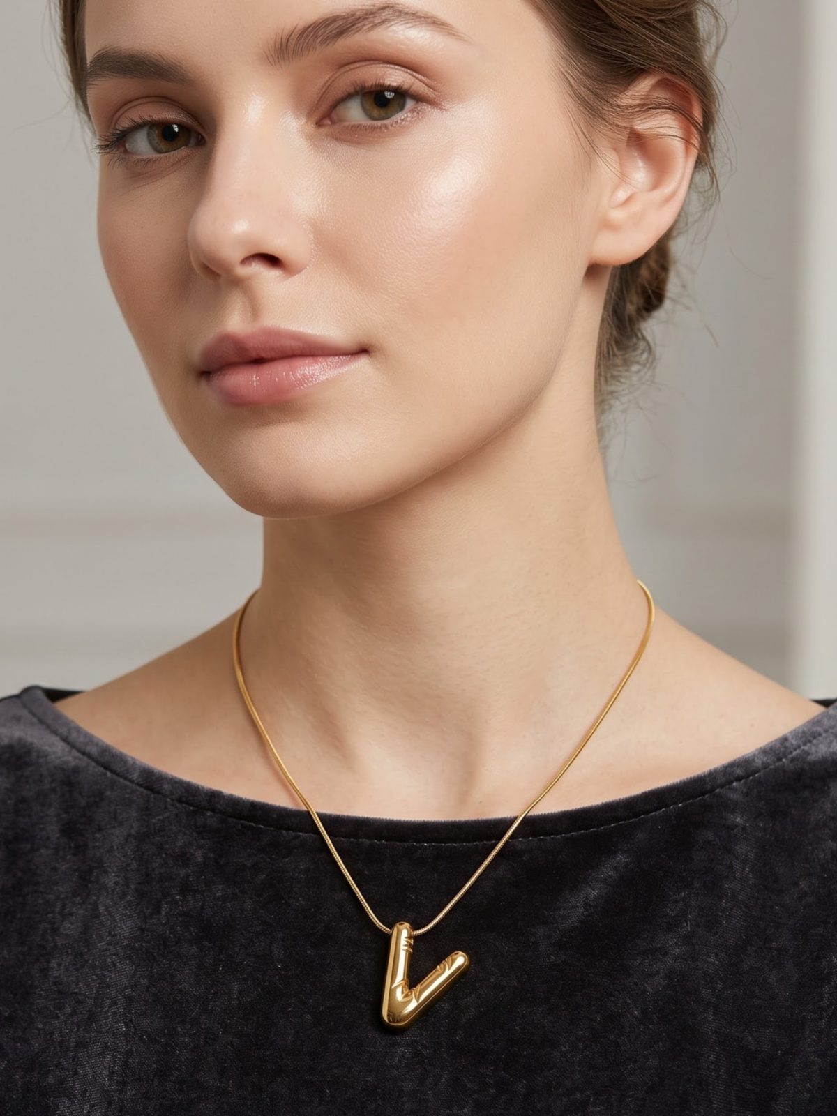 Sneha Minimalist Alphabet V Necklace